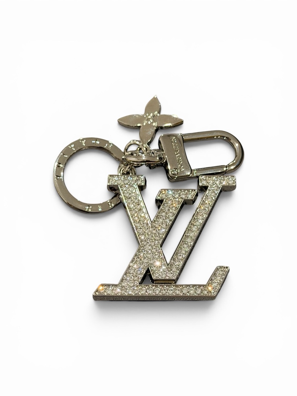 Silver Tone Crystal Key Charm